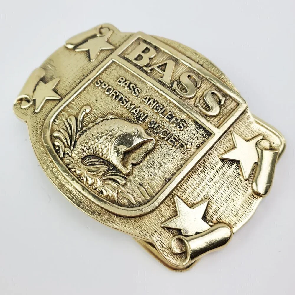 BASS Anglers Sportsman Society Fishing Belt Buckle Solid Brass